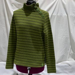Mountain Hard Wear Green Turtleneck Striped Sweater Buttons on Collar Wo…